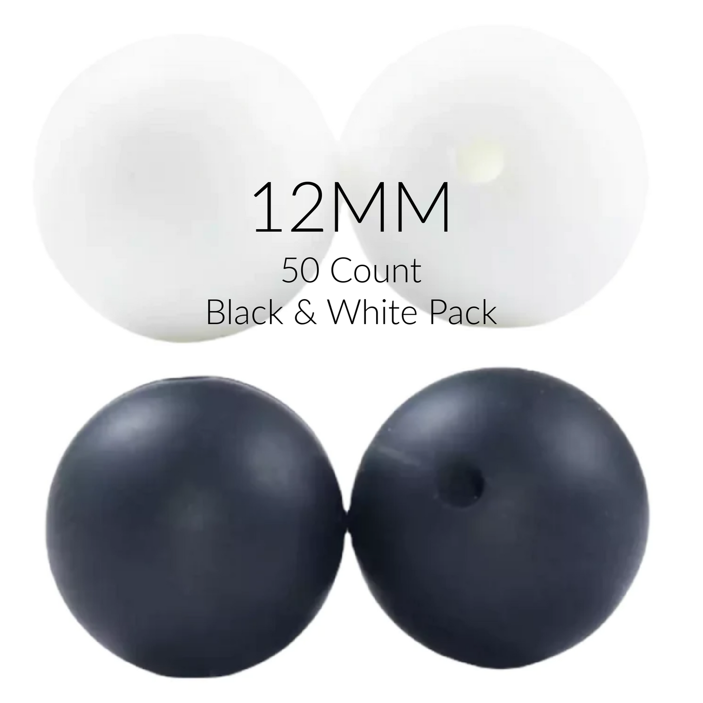 CK- 239   - 12mm Round Black/White Silicone 50 Count Pack X_________