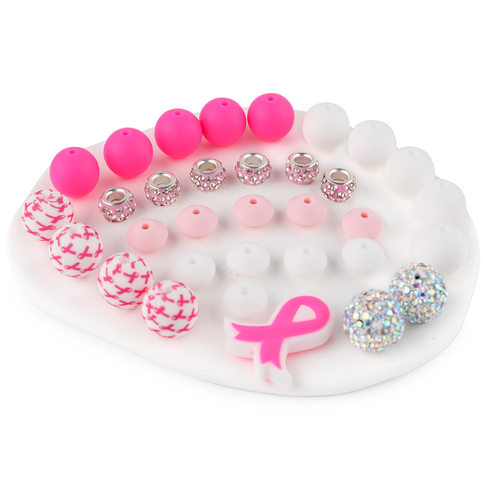 Z/528 - "Breast Cancer Ribbon " Silicone Bead & Bling Kit