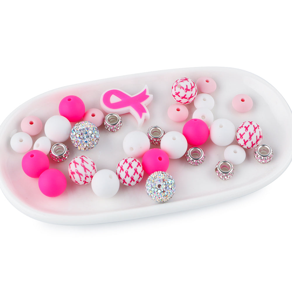 Z/528 - "Breast Cancer Ribbon " Silicone Bead & Bling Kit