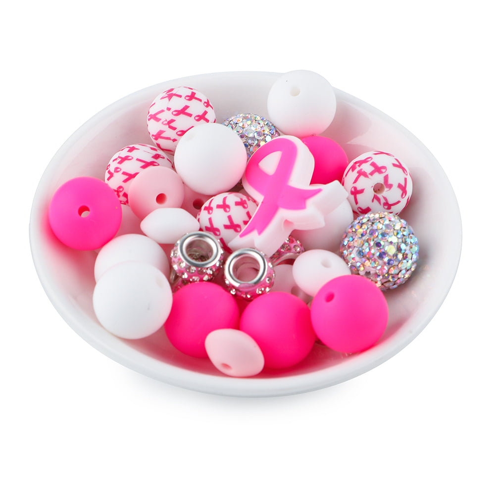 Z/528 - "Breast Cancer Ribbon " Silicone Bead & Bling Kit