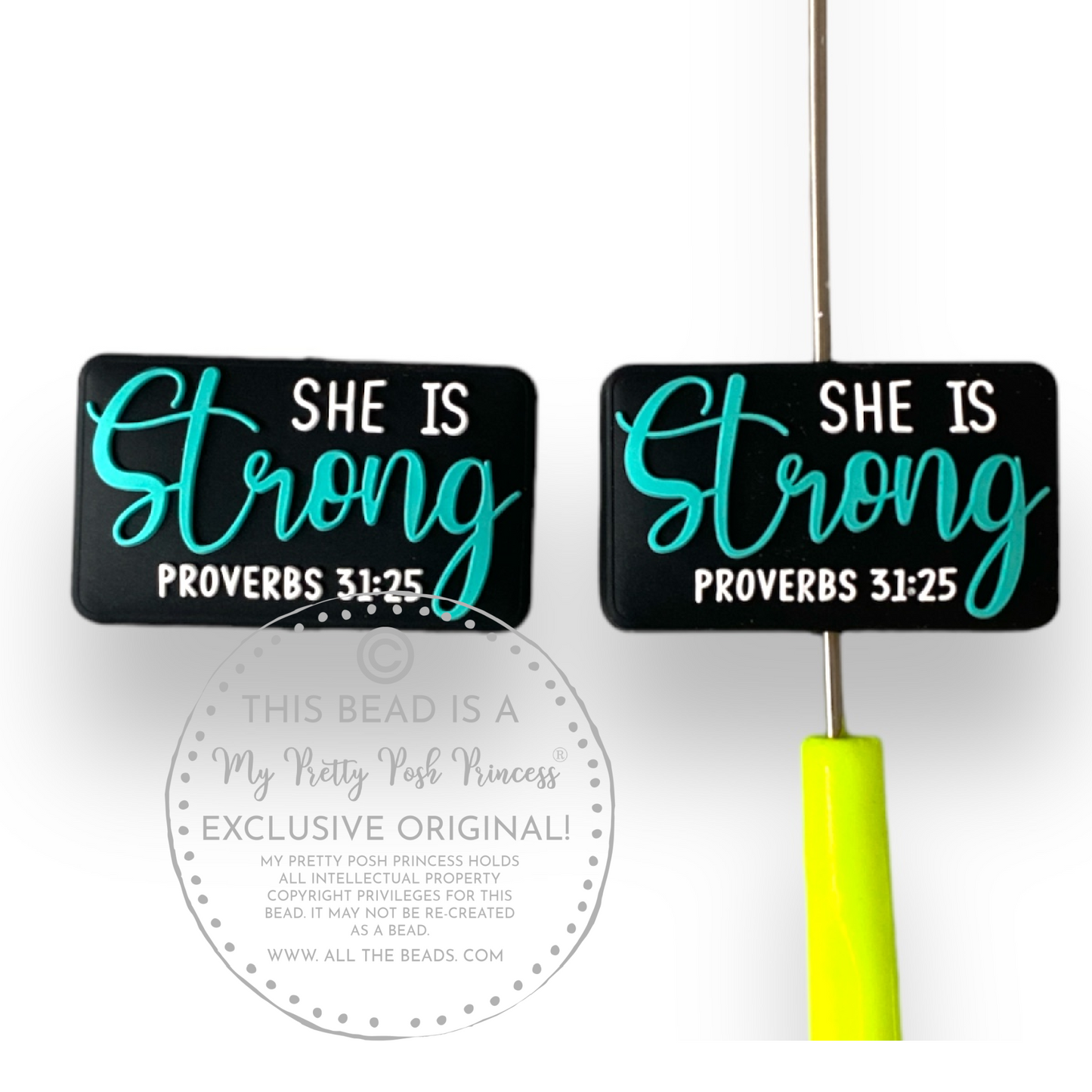 e598 - "She Is Strong"  Exclusive  Focal Bead Silicone (1 Count)