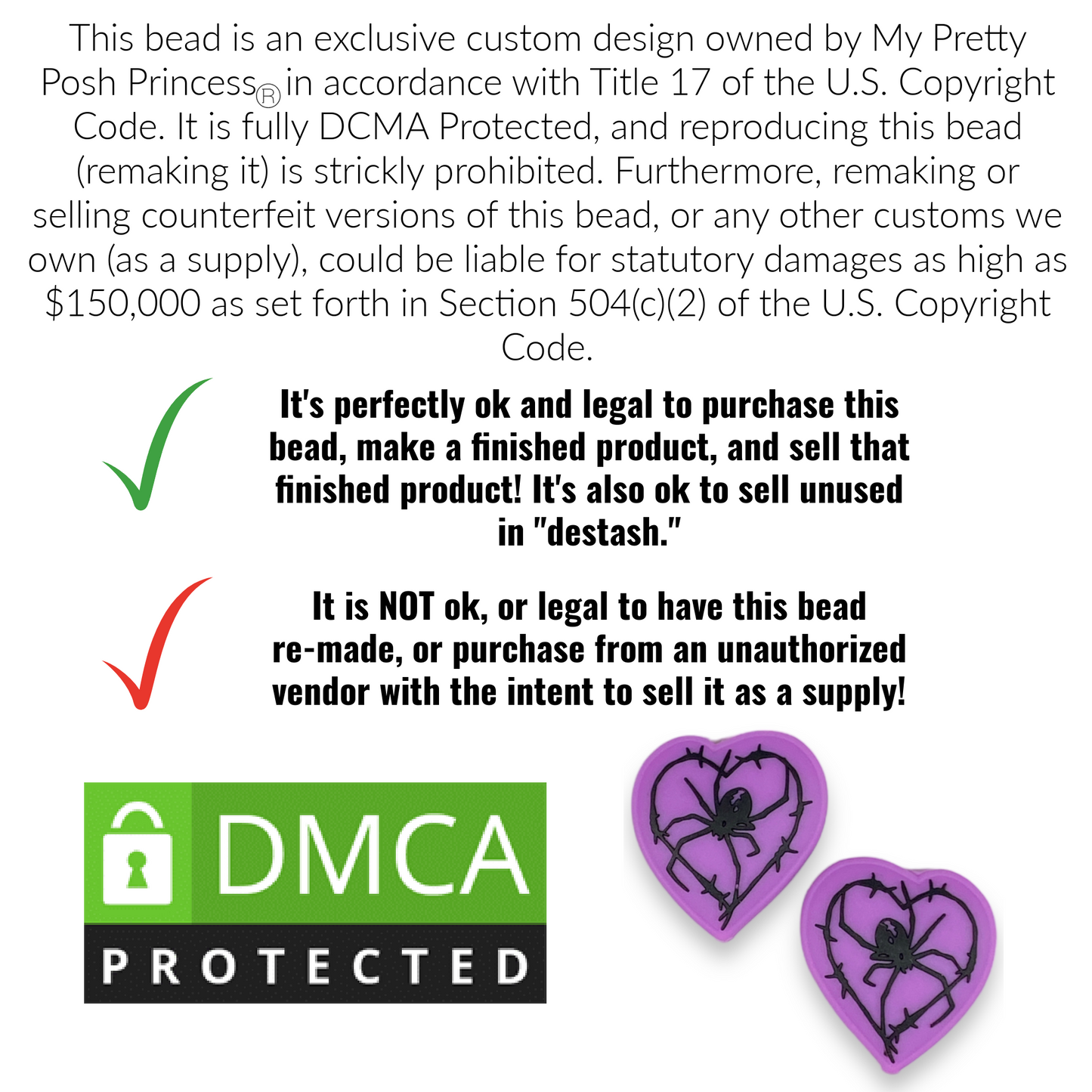 h825 - "Purple Spider Heart" Exclusive Focal Bead Silicone (1 Count)