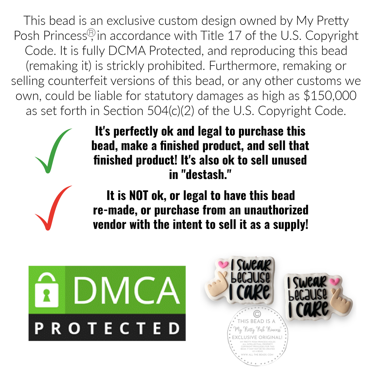 h1077 - "I Swear Because I Care"  Exclusive  Focal Bead (1 Count)
