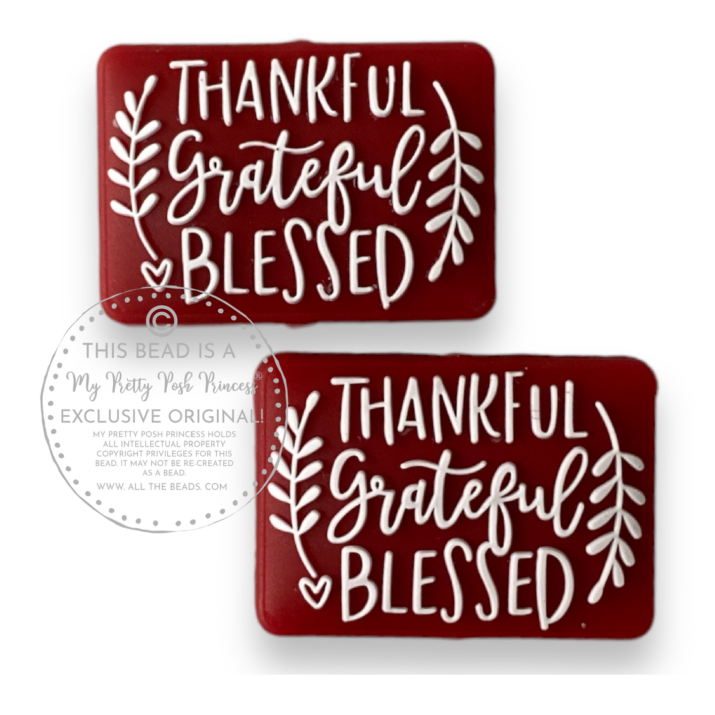 h816 - Thankful Grateful Blessed Exclusive Focal (1 Count) Bead Silicone *Copyright