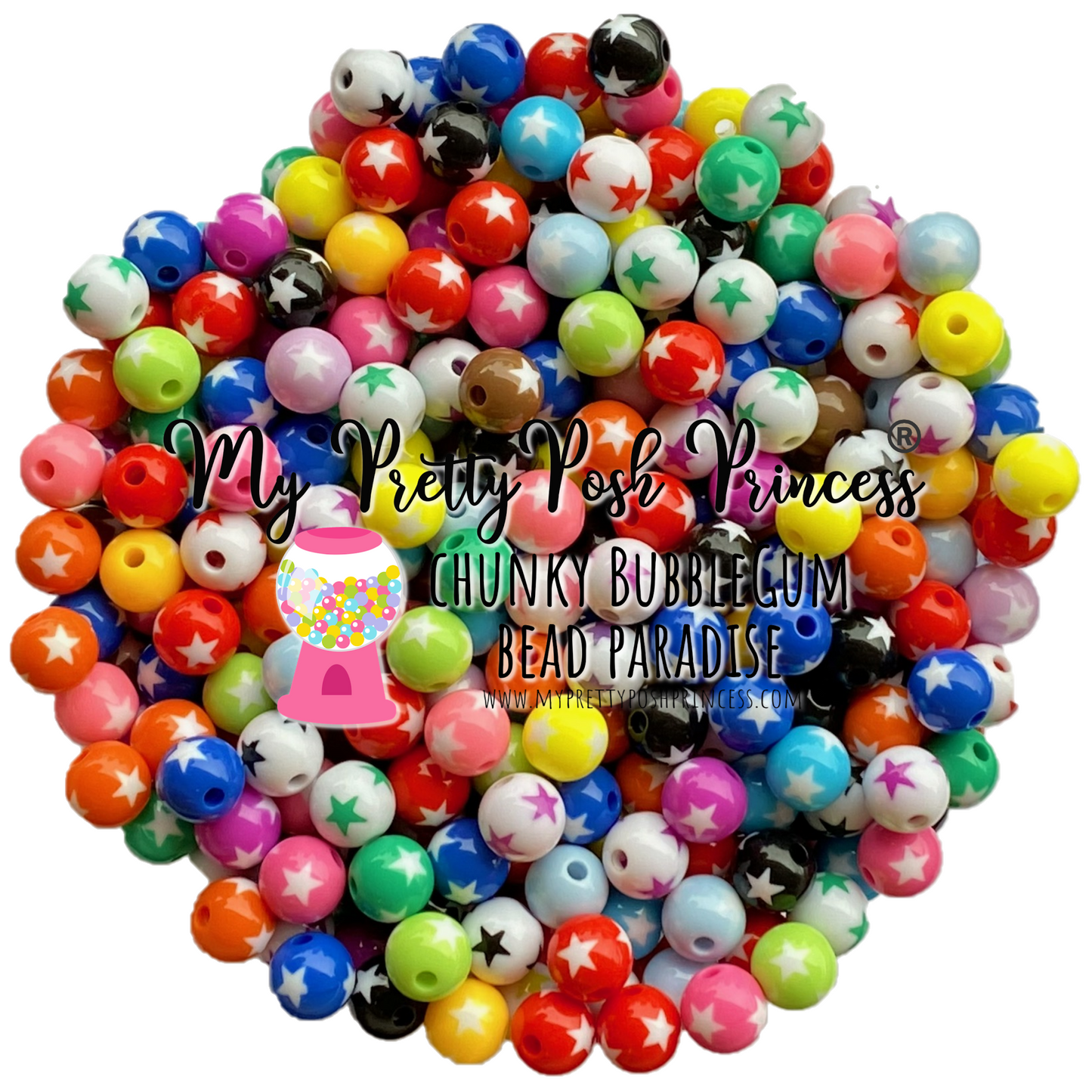 K- 557- 12mm Stars Mixed  100 Count Beads