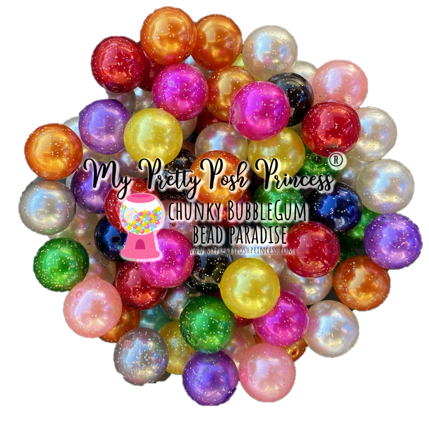 K- 501- 20mm Glitter Pearls 100 Count Beads Mix