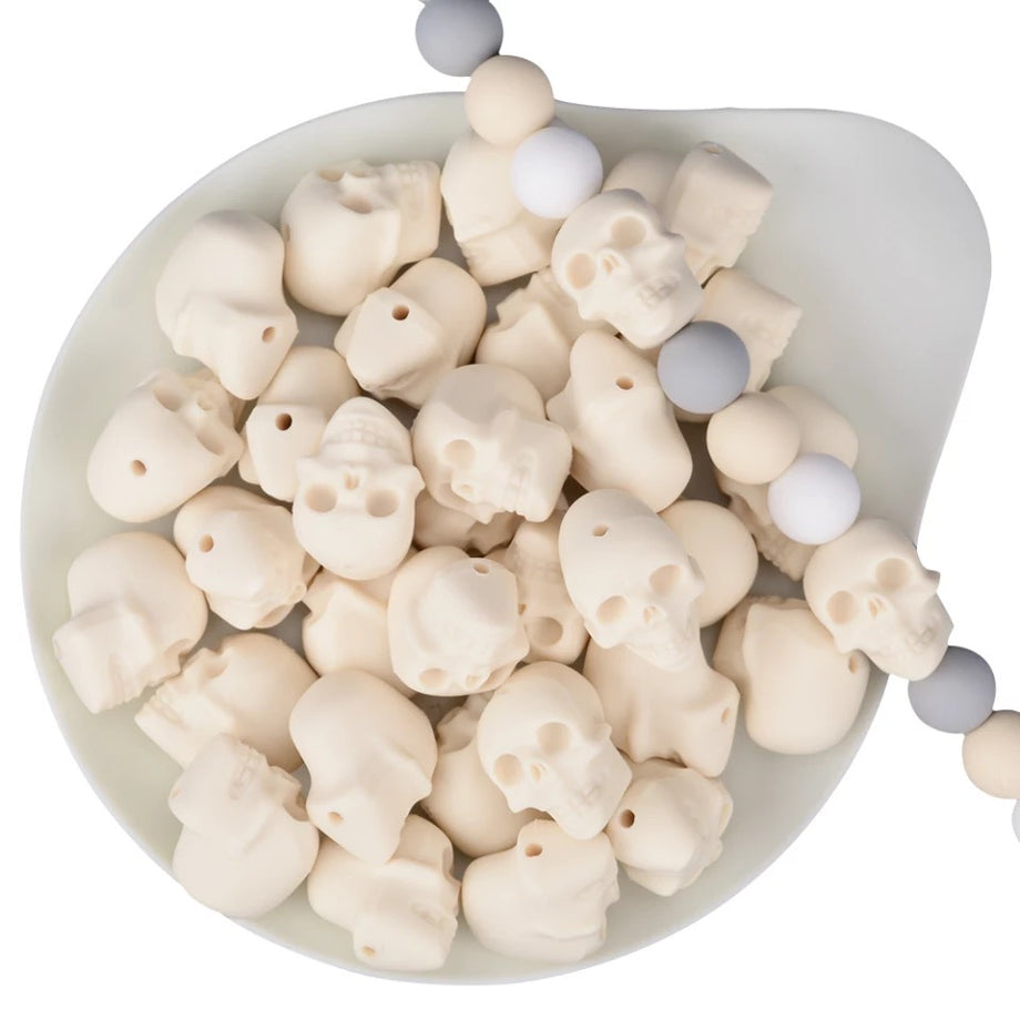 Skull Silicone Beads--Beige