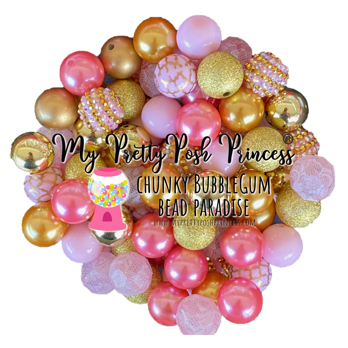 20- M72- 20mm "Light Pink & Gold" (50 Count) Bead Pack