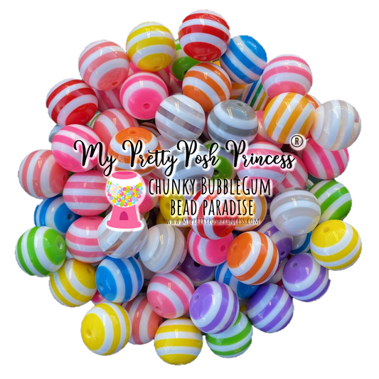 K- 514- 20mm Striped Acrylic Bead Mix 100 Count