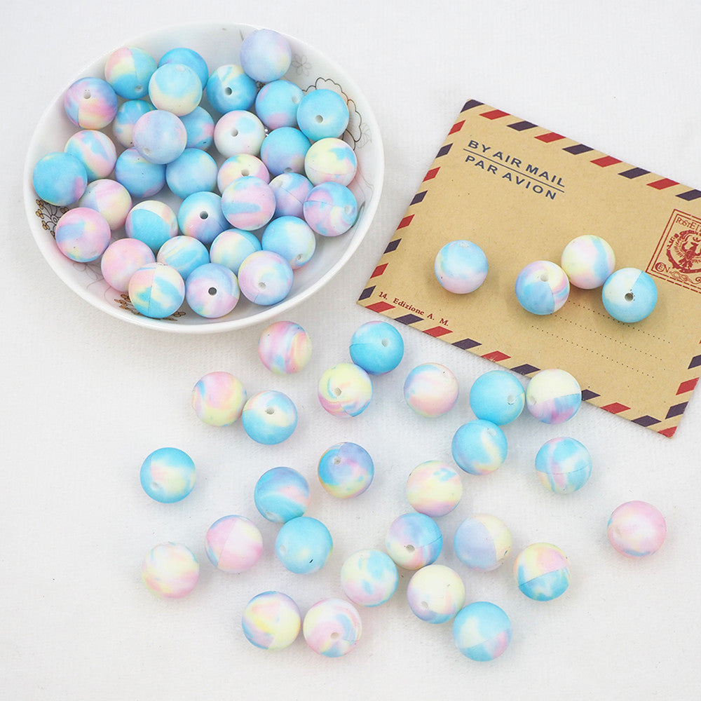 #712 - 15mm "Rainbow”  Silicone  Beads