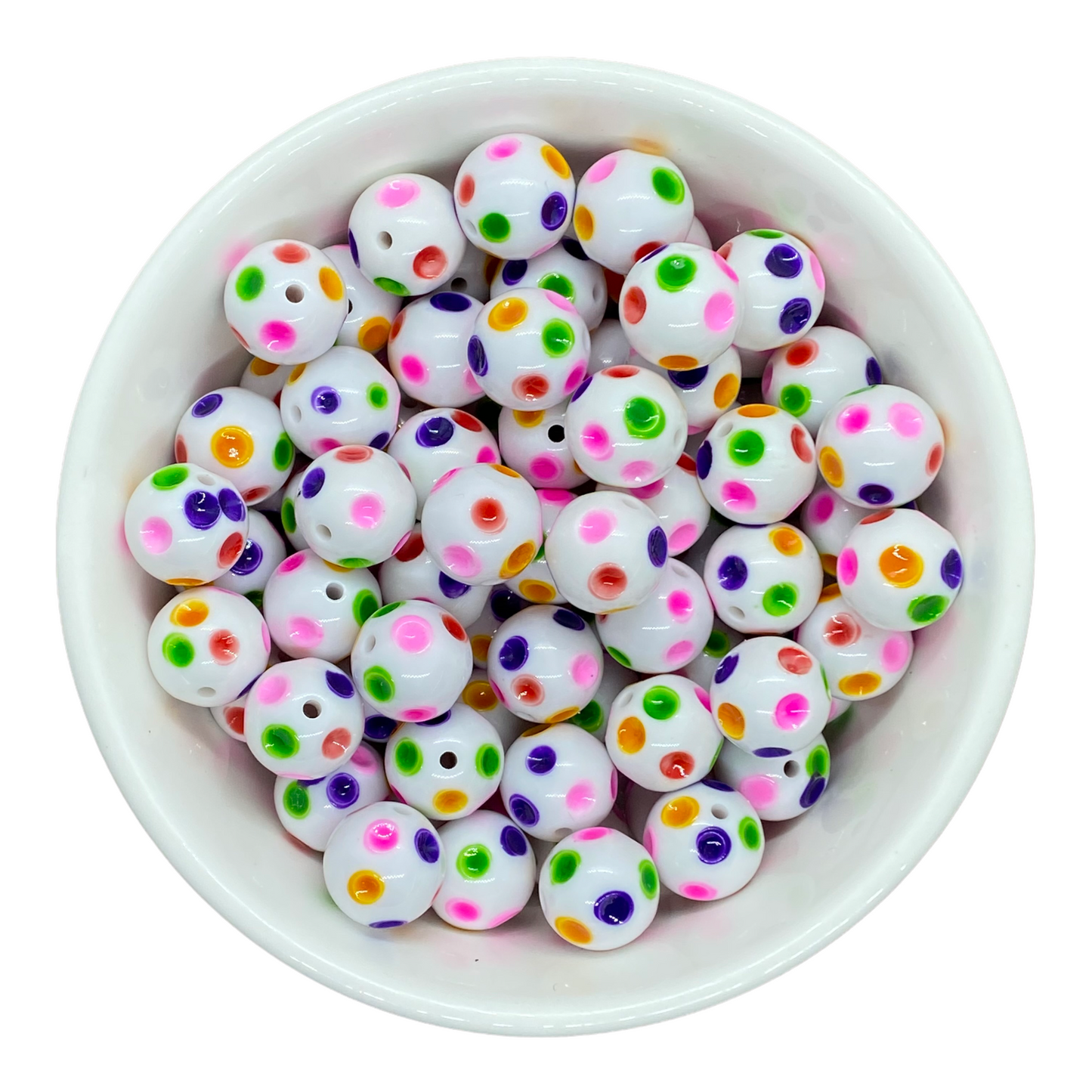 #975 - 20mm White Rainbow Polka Dots Acrylic  Beads (1 Count)