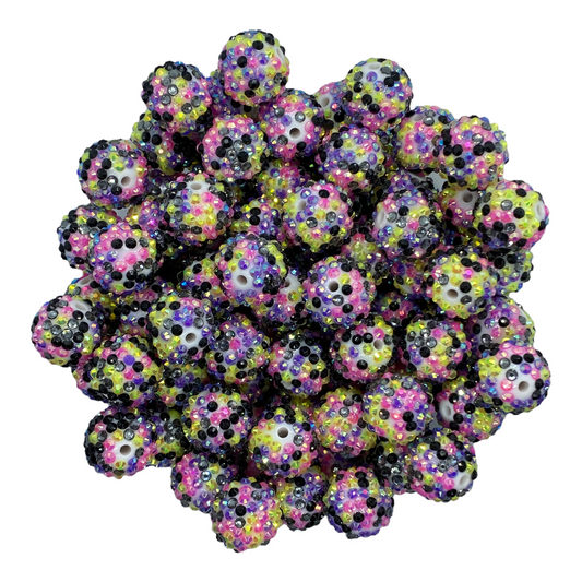 #1057 -R178- 20mm Pink Halloween Confetti Rhinestone  Beads (10 Count)