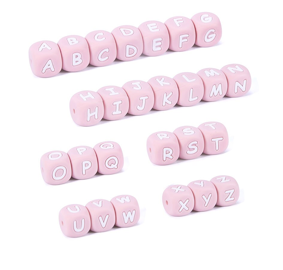 PINK  "Letter" Silicone Beads