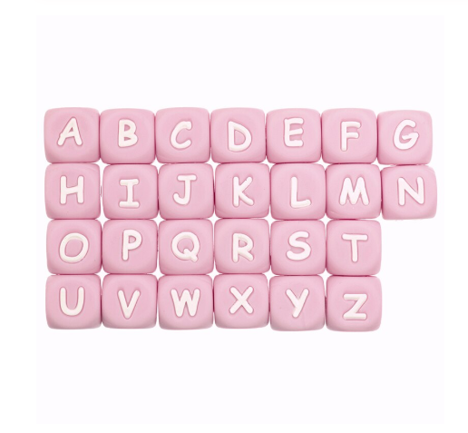 Pink Silicone Alphabet Bead Letters - Individual Letters Square 12mm