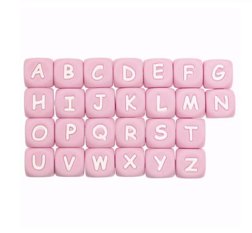 PINK  "Letter" Silicone Beads