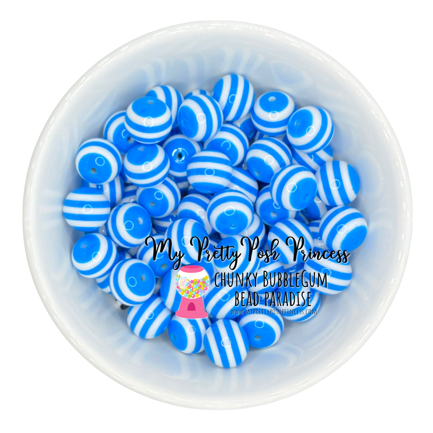 #1042 - 20mm Mint Blue  Striped Acrylic Beads (1 Count)