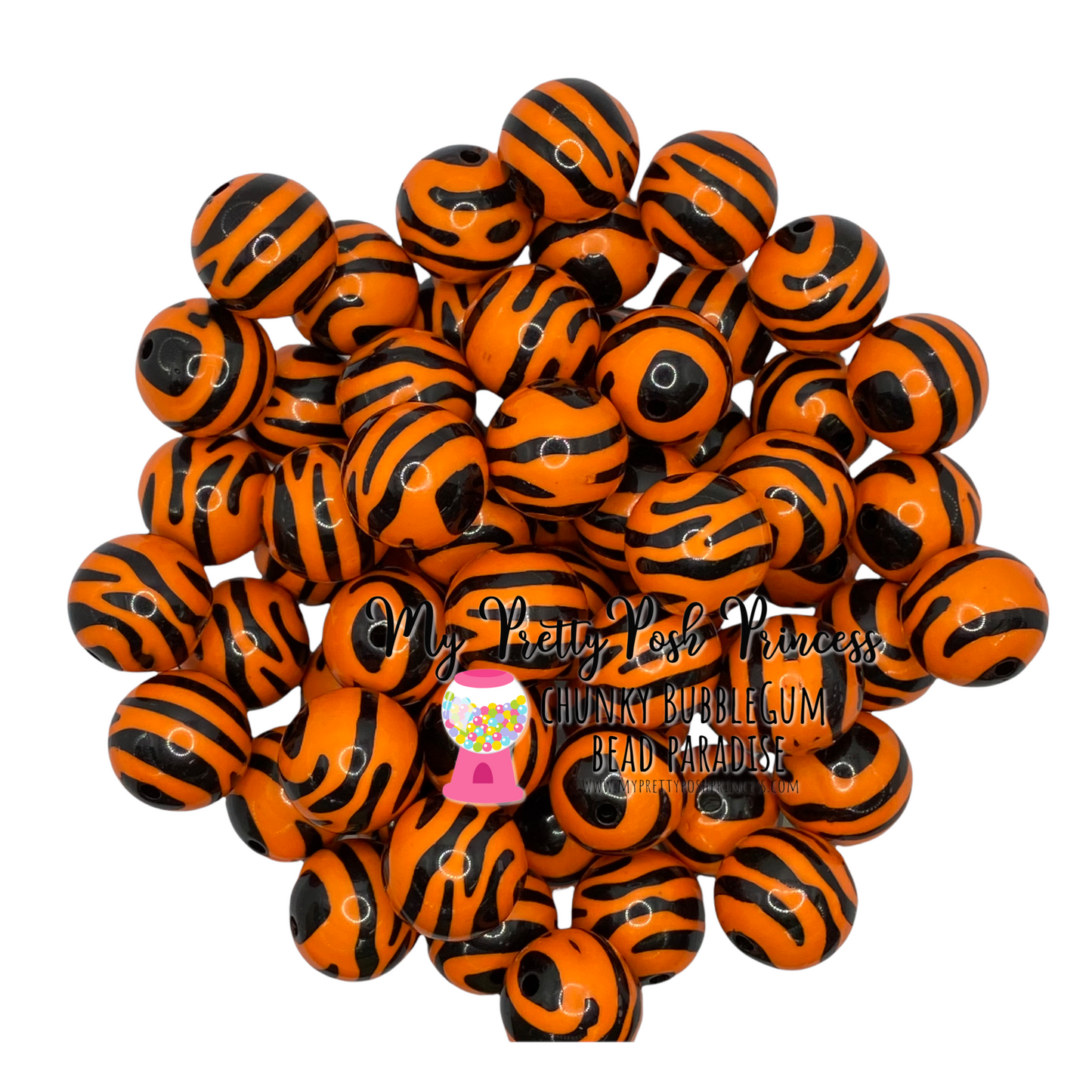 ap20- 12mm Tiger Animal Print  Acrylic Beads (20 Count)