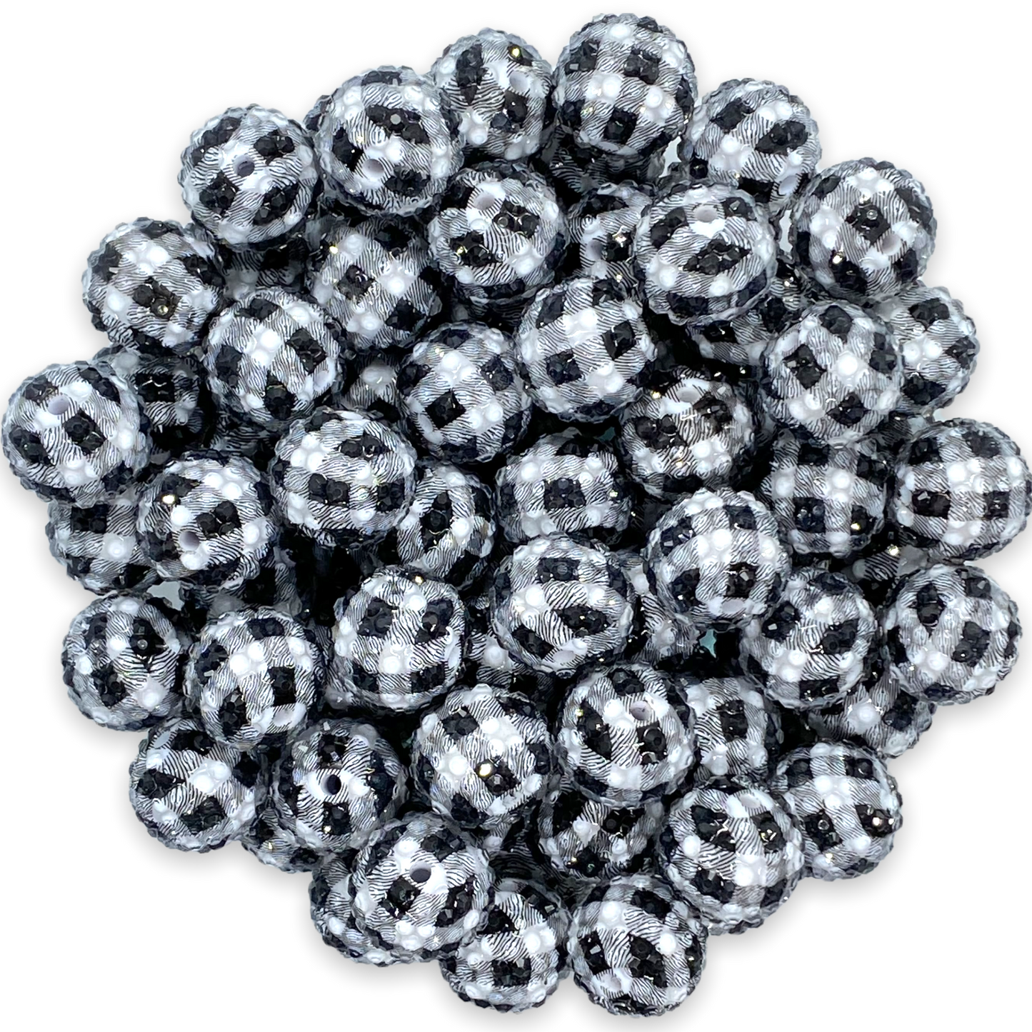 #1272 - R204- 20mm  White Buffalo Plaid Jelly Rhinestone Chunky Bubble Gum Acrylic Beads (1 Count)