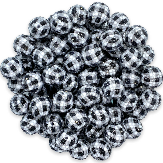 #1272 - R204- 20mm  White Buffalo Plaid Jelly Rhinestone Chunky Bubble Gum Acrylic Beads (10 Count)