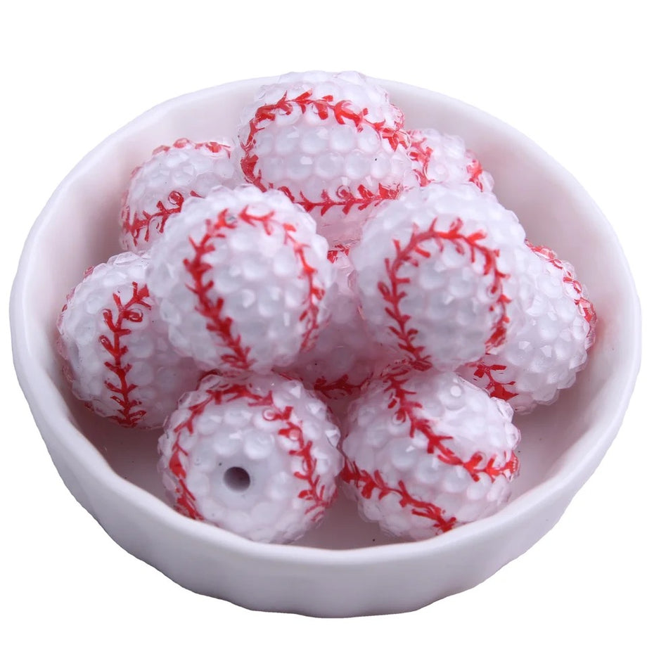 R147- 20mm Baseball Jelly Rhinestone Chunky Bubble Gum Acrylic Beads (10  Count)