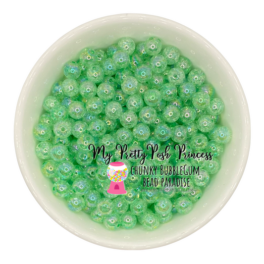 w75- 12mm Mint "Crackle AB" Acrylic Beads (20 Count)