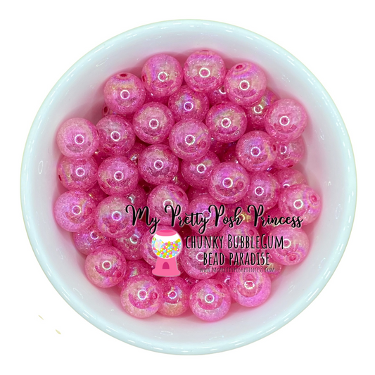 w65- 12mm Dark Pink "Crackle AB" Acrylic Beads (20 Count)