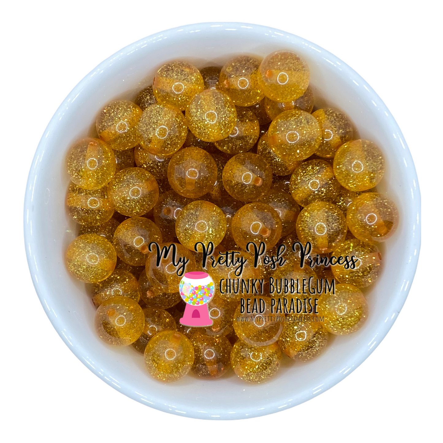 #938 - 20mm Gold Super Glitter Jellies  Acrylic Beads (1 Count)