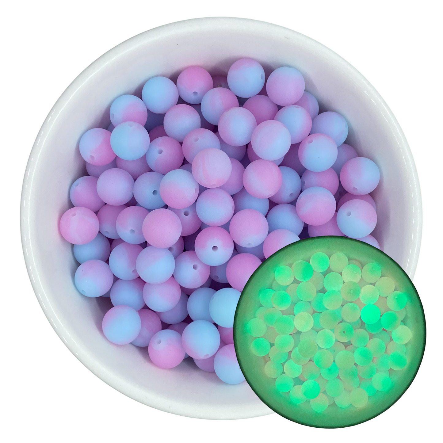 T304- “Cotton Candy” 15mm GLOW IN THE DARK  Silicone Beads