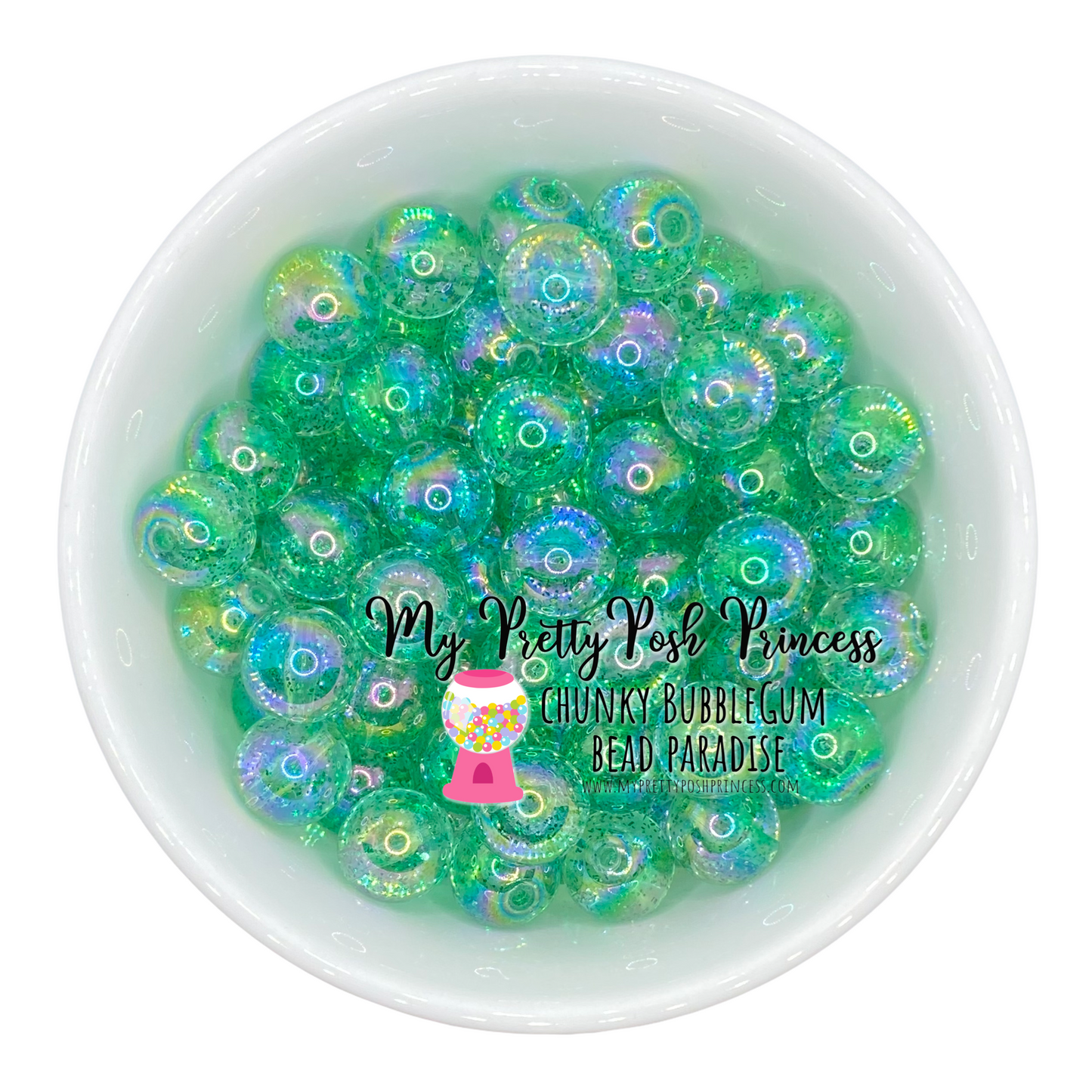 #159 - 12mm Green Jelly Glitter Acrylic  Beads (20 Count)