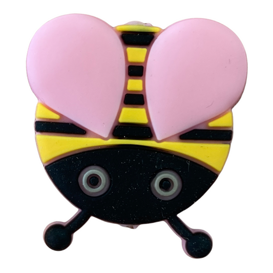 T367- Pink Bee  Silicone Focal Bead (1 Count)