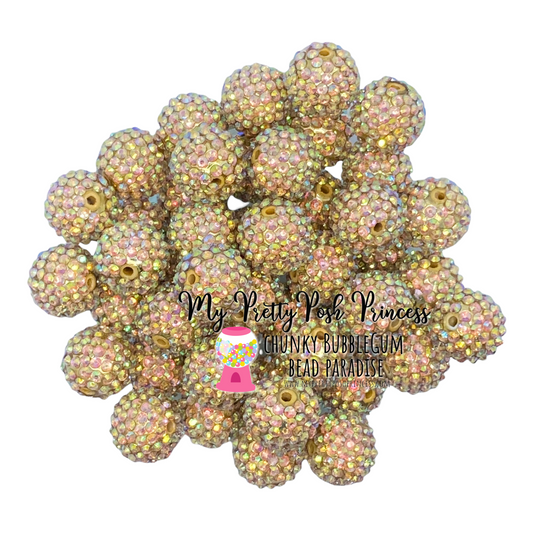 #1094 - R33- 20mm Light Gold AB Rhinestone Beads  (10 Count)