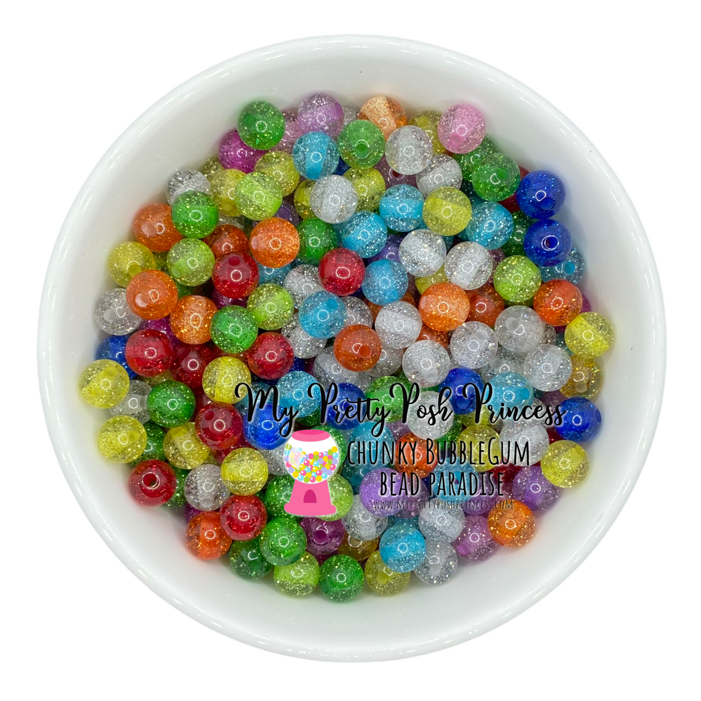 K-575- 12mm Super Glitter Jellies Mixed  100 Count Beads