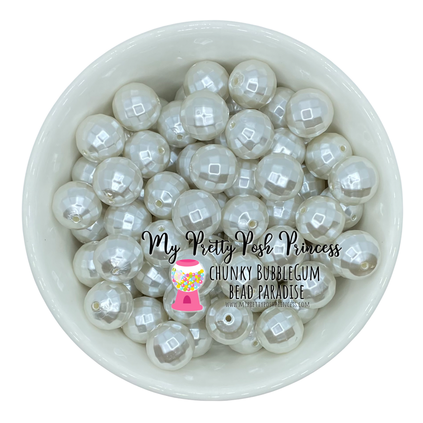 #901 - 20mm White Pearl Disco Balls Acrylic Beads (1 Count)