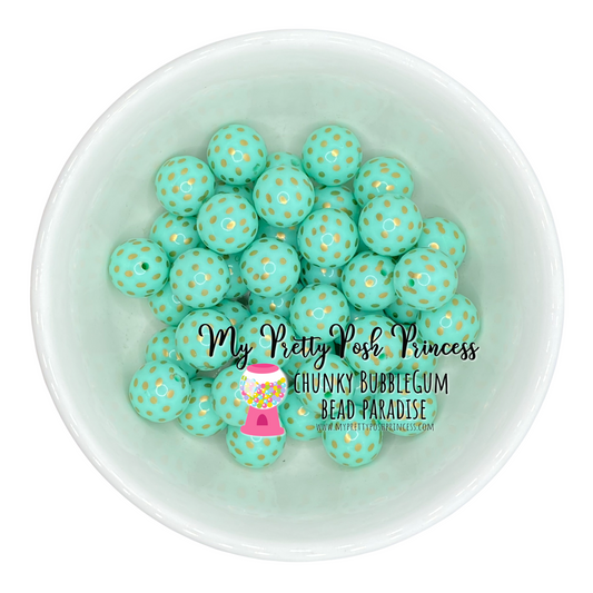 #962 - Wintergreen & Gold Dots Acrylic  Beads (1 Count)