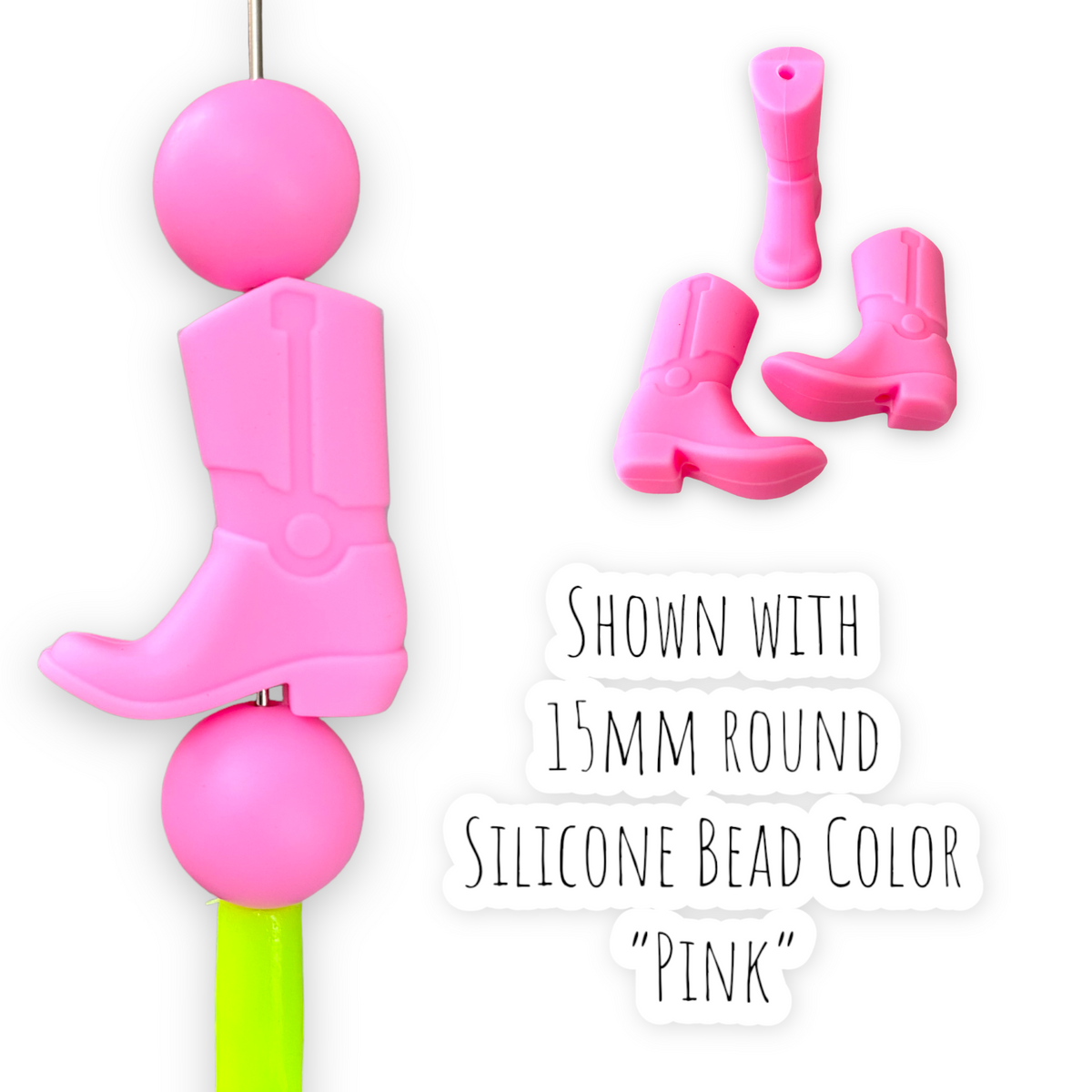 X434 - Pink Cowboy/Cowgirl Boot Silicone Focal (1 Count) Bead