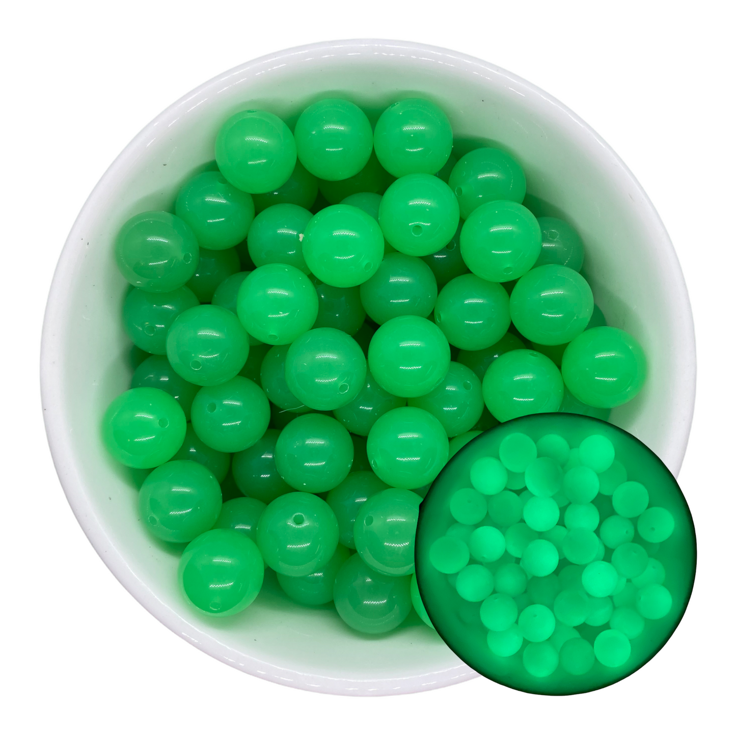 W496- 20mm Green GLOW IN THE DARK  Beads (1 Count)