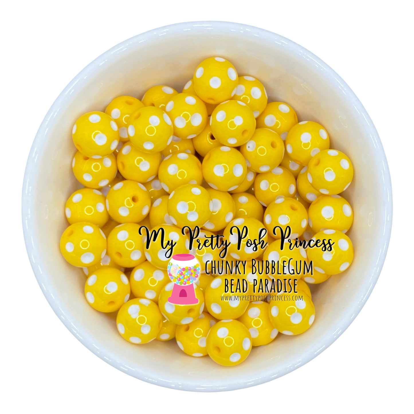 d26- 12mm Yellow Polka Dots Acrylic  Beads (20 Count)