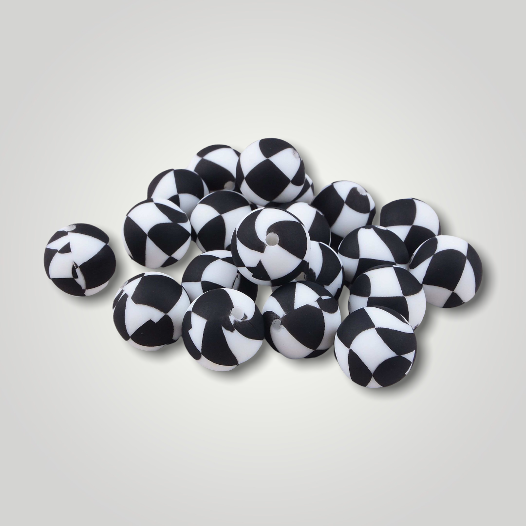 #742 - Black & White 15mm Silicone Beads