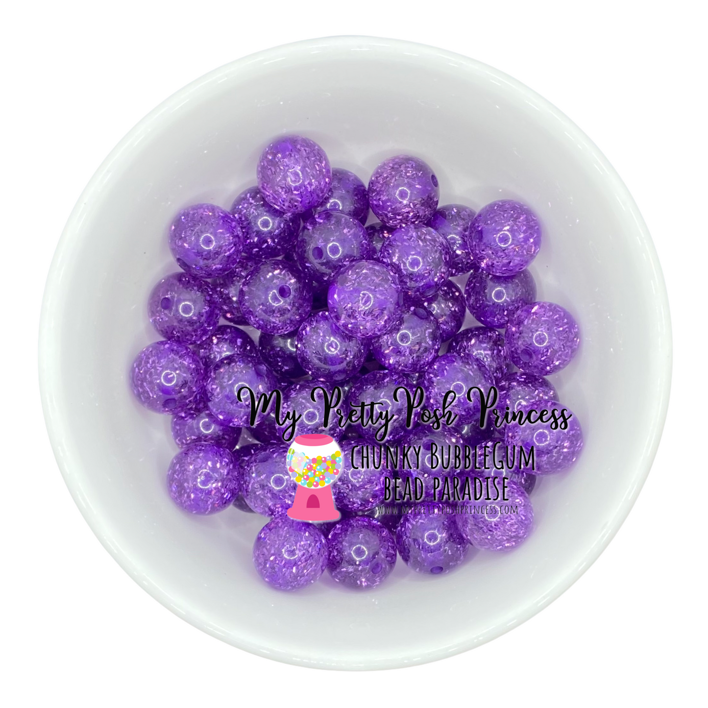 #149 - 12mm Purple Tinsel Glitter Acrylic  Beads (20 Count)