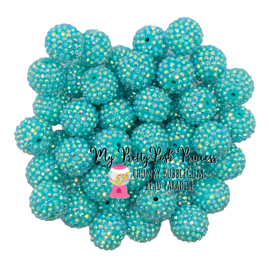 #1074 - R13- 20mm Teal AB Rhinestone Beads (10 Count)