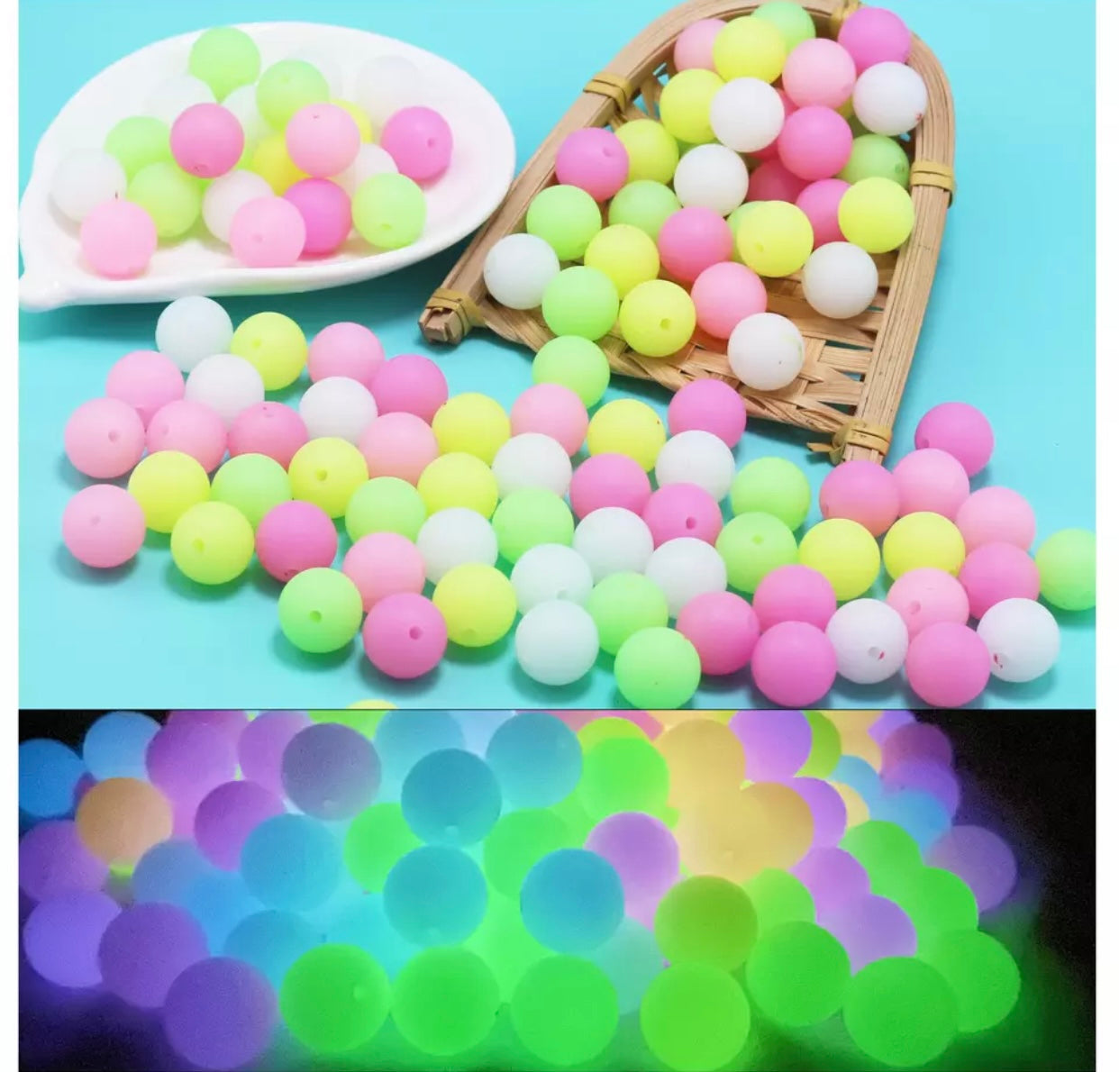 T292- 15mm Lime GLOW IN THE DARK Round Silicone