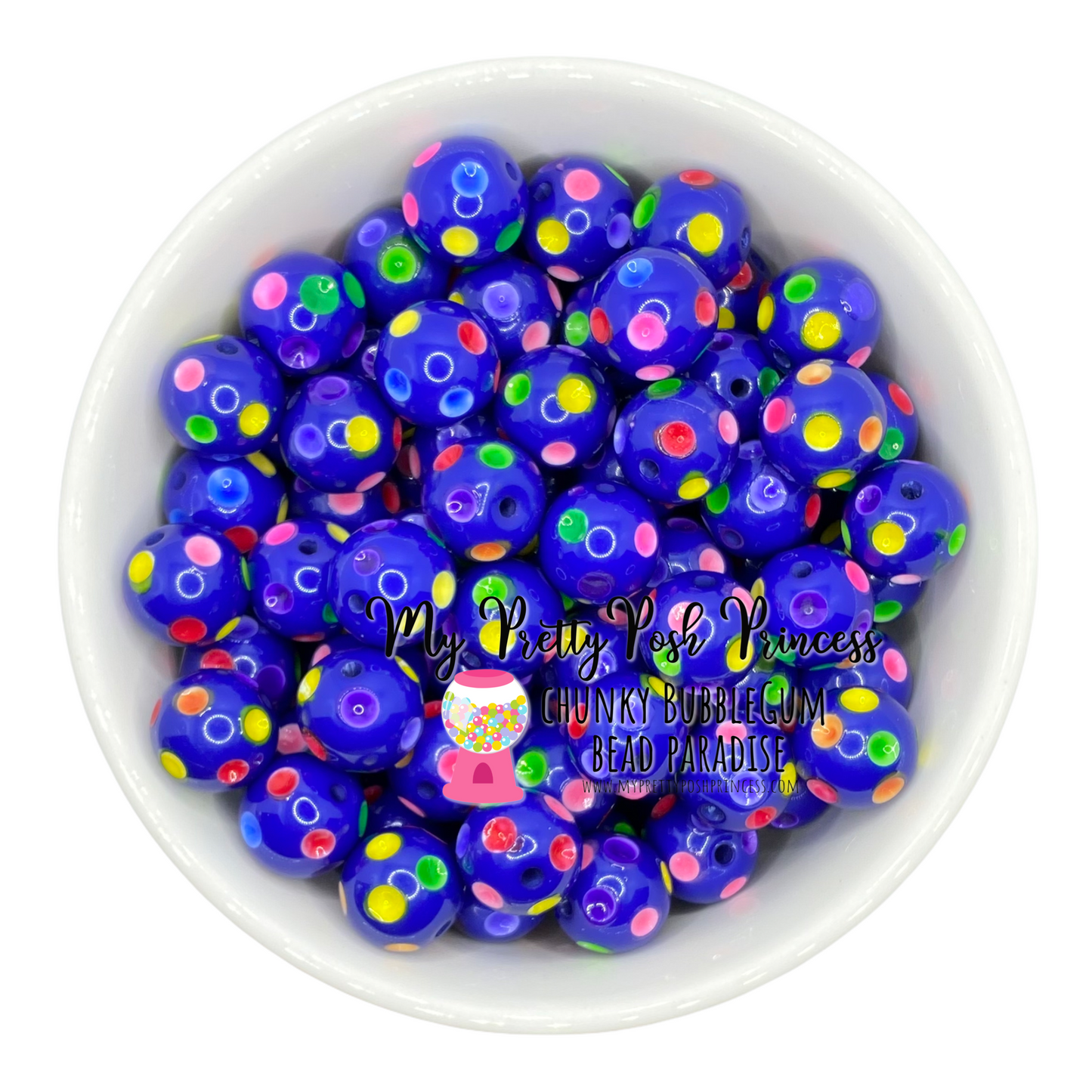 #974 - 20mm Royal Blue Rainbow Polka Dots Acrylic Beads (1 Count)