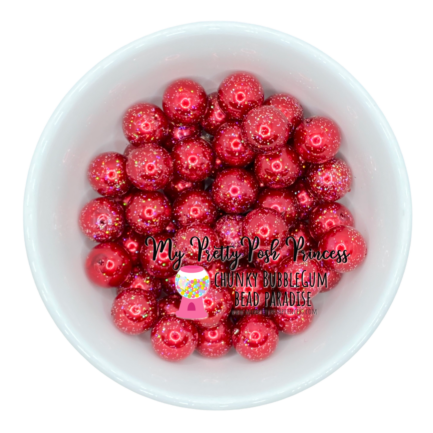 #511 - 20mm Red Glitter Pearl Acrylic Beads (1 Count)