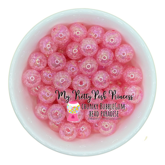 w69- 12mm Light Pink "Crackle AB"  Acrylic Beads (20 Count)