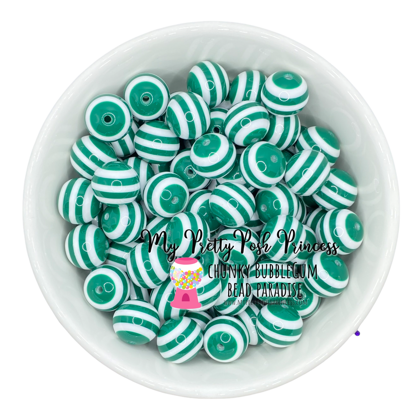 #1029 - 20mm Dark Green  Striped Acrylic  Beads (1 Count)