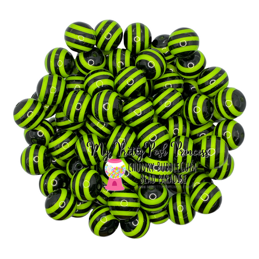 stp 26- 12mm Black & Lime Stripe Acrylic Beads (20 Count)