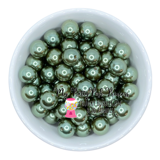 #81 - a31- 12mm Forest Green  Pearl Acrylic Beads  (20 Count)