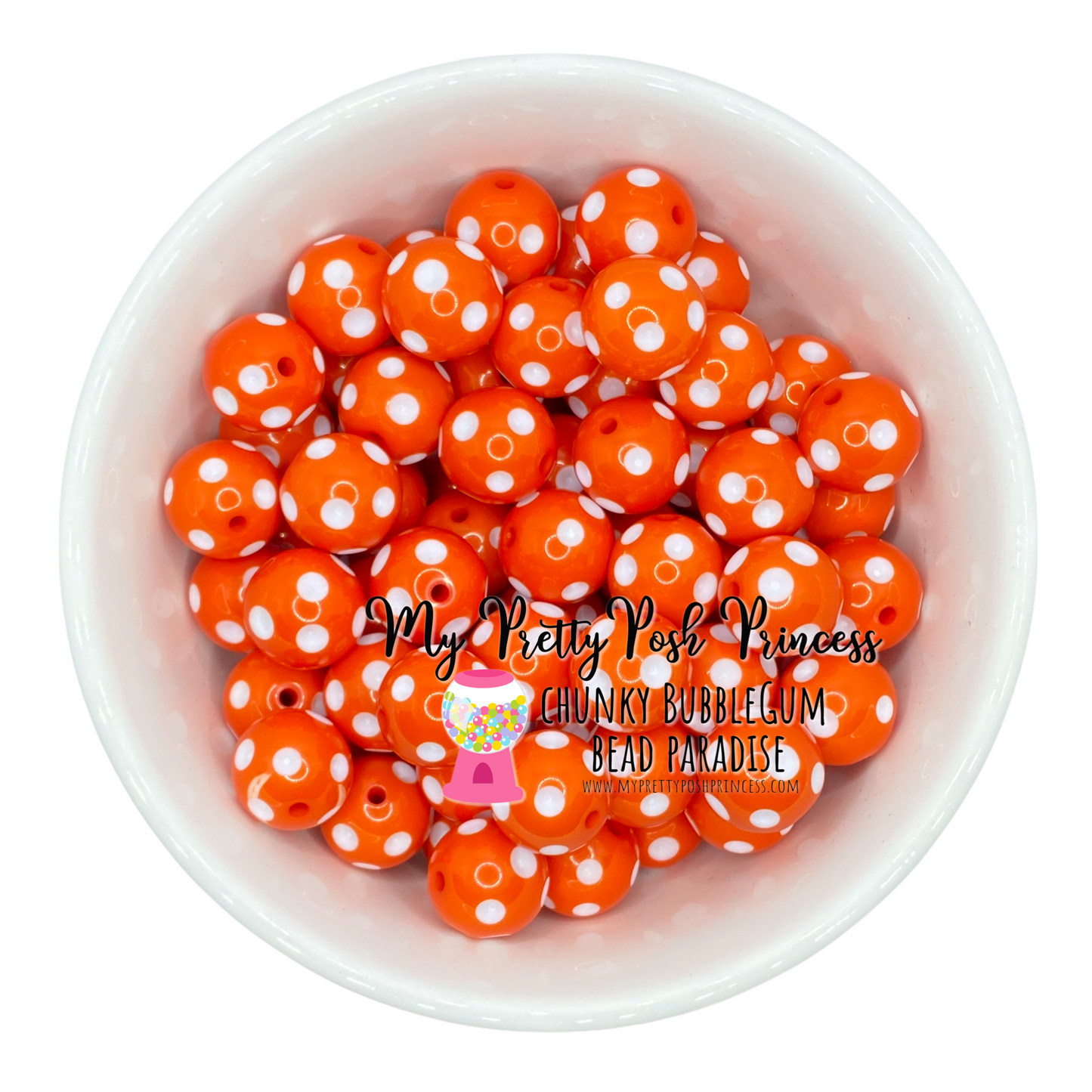 #1000 - 20mm Orange Polka Dot Acrylic Beads (1 Count)