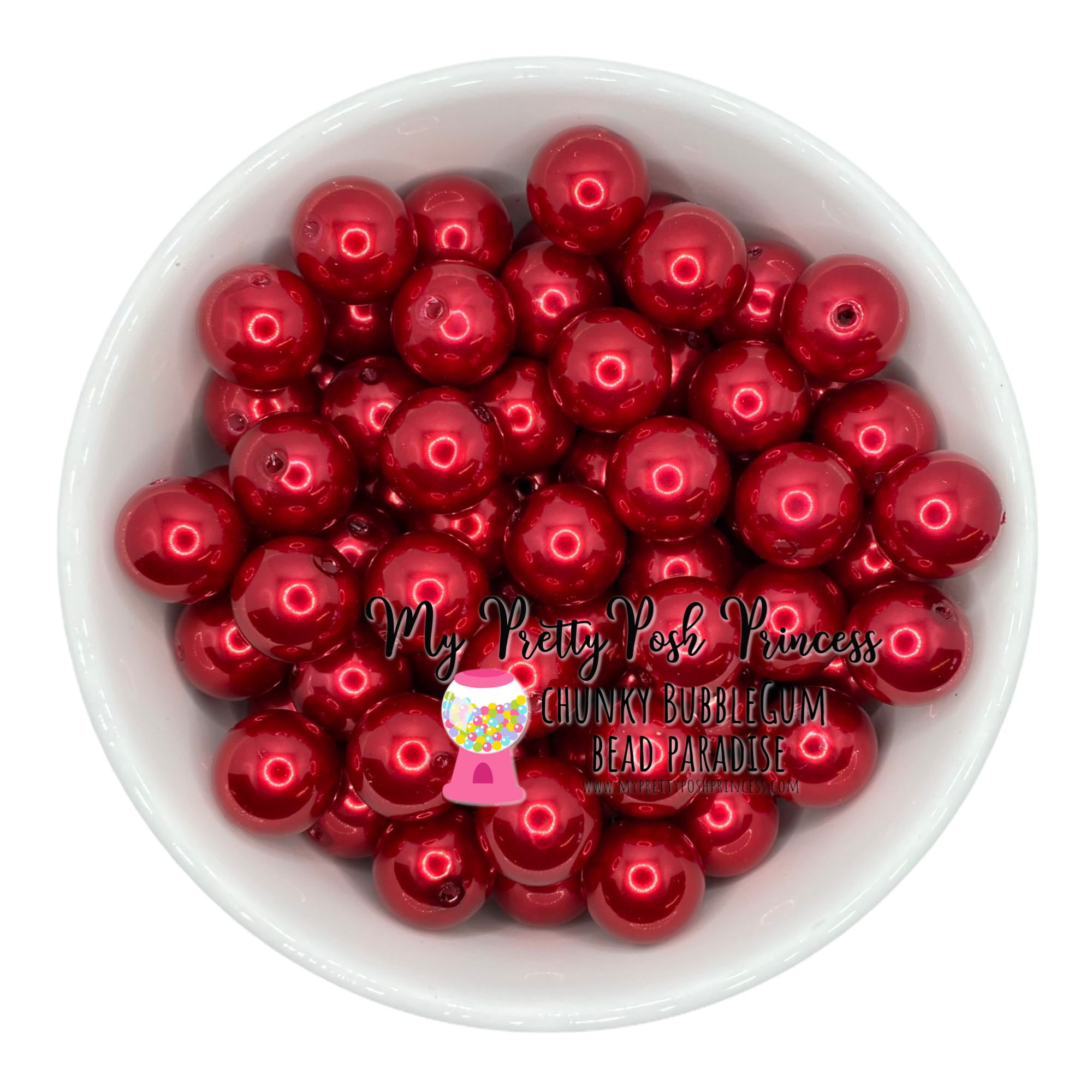 a60- 12mm Red Faux Pearl Chunky Bubble Gum Acrylic Beads (20 Count