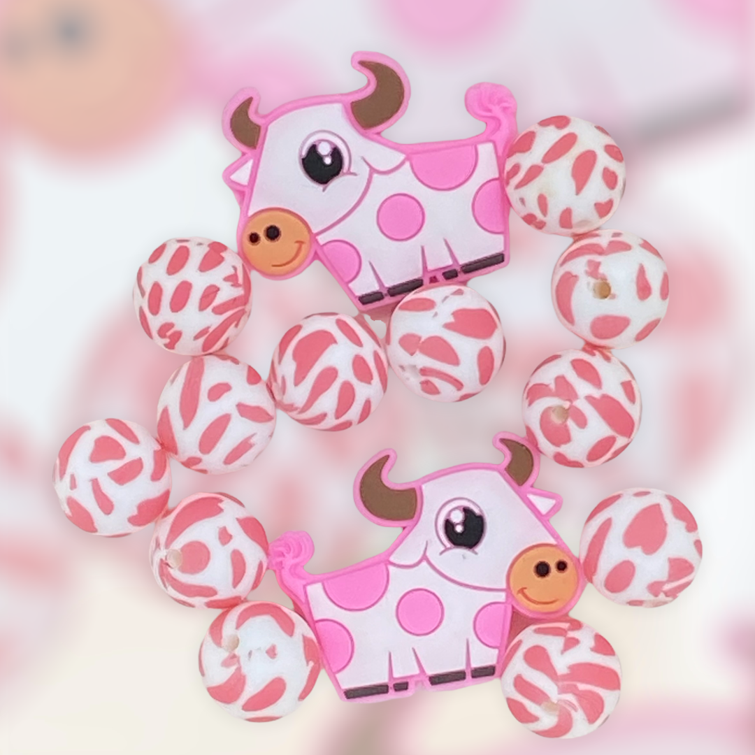 A-6042 - 15mm “Pink Cow” Silicone Beads